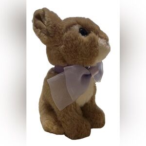 2/$15 LIVING NATURE small sweet light brown & white baby rabbit + lavender bow